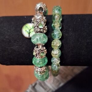 Chic Green Bracelet Set with Silver Detailing
